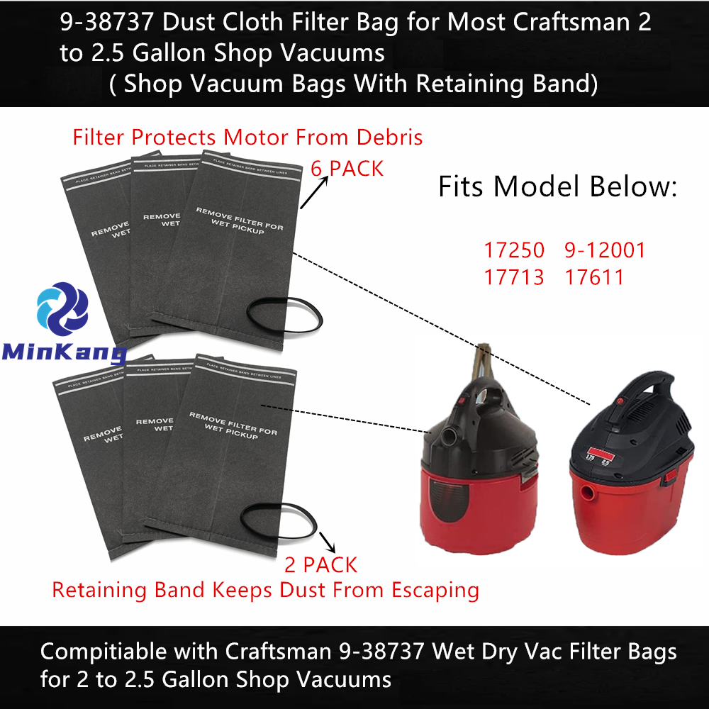 9-38737 Bolsa filtrante de tela para polvo para aspiradora Craftsman de 2 a 2,5 galones