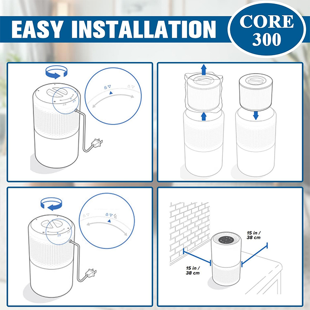 Filtro de vacío de cartucho True HEPA White Core 300-RF 3 en 1 H13 para purificador de aire Filtración de carbón activado