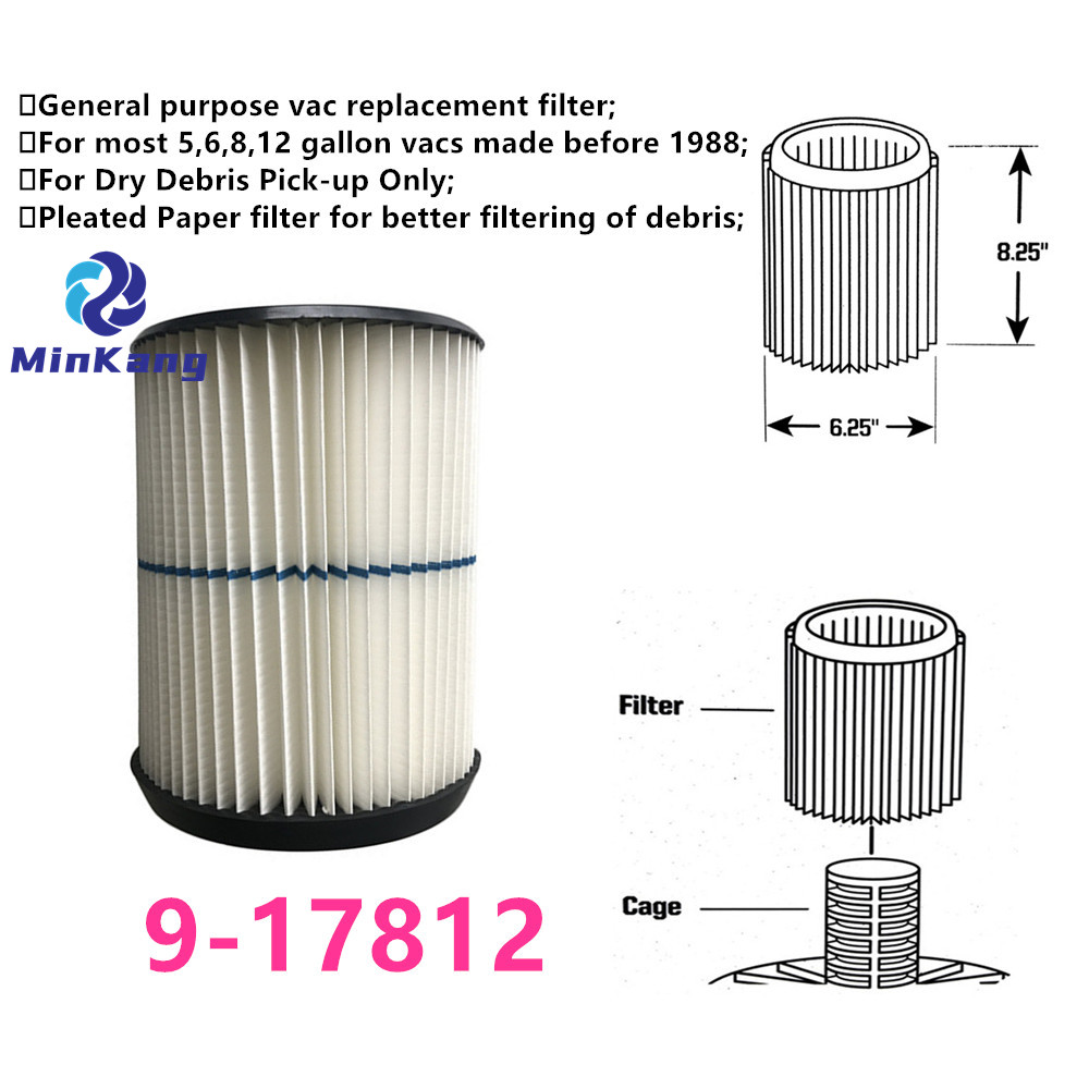 9-17812 Filtro de rayas azules para aspiradora de papel plisado de alto rendimiento solo para recogida de desechos secos Craftsman