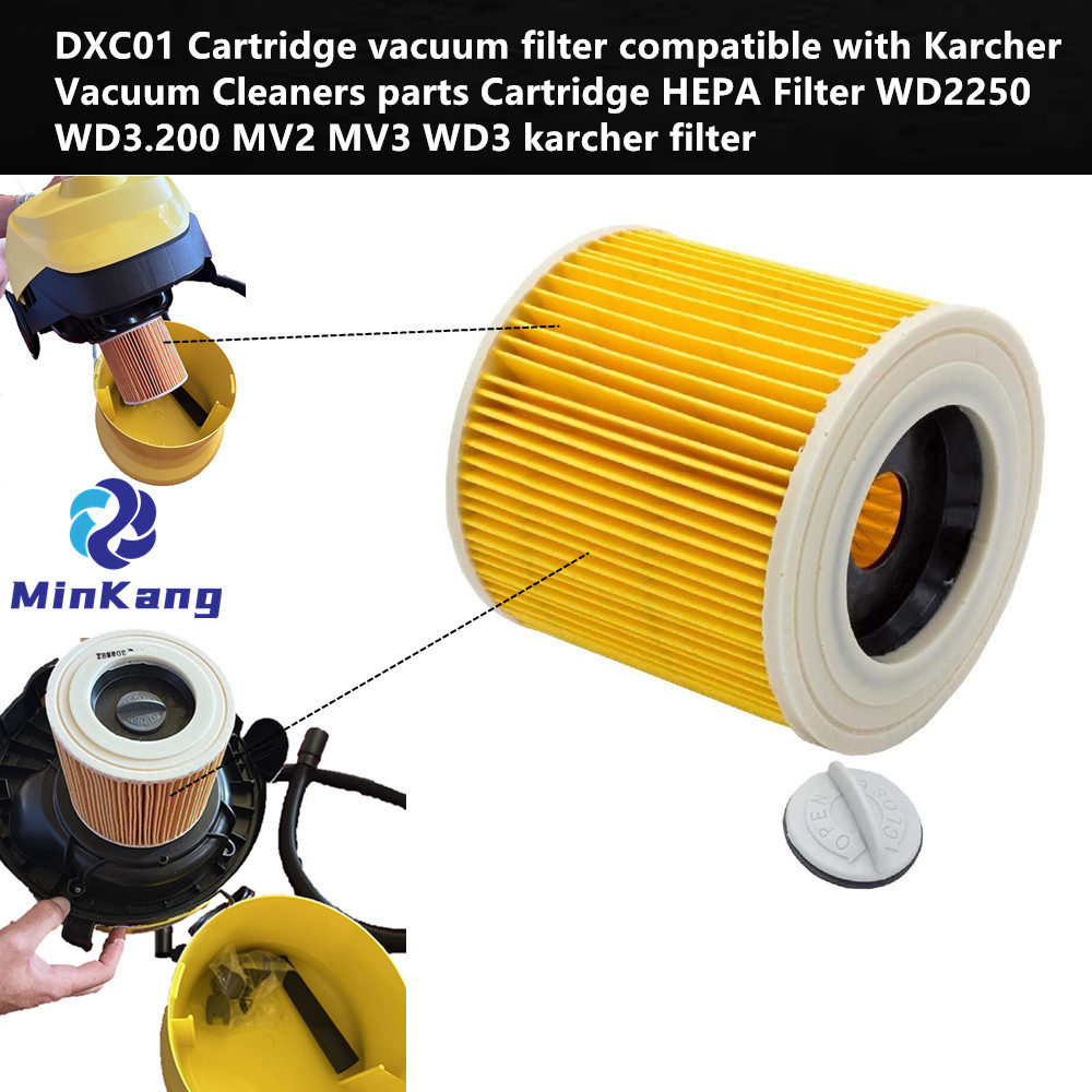 Filtro HEPA de vacío de cartucho DXC01 amarillo para aspiradora en seco/mojado Original KARCHER WD