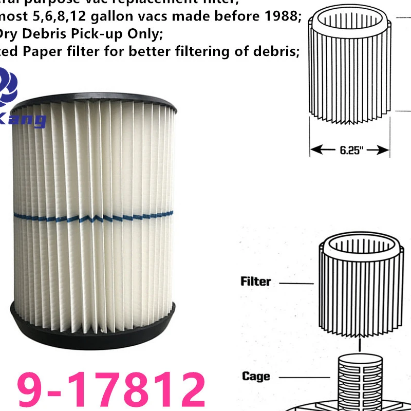 9-17812 Filtro de rayas azules para aspiradora de papel plisado de alto rendimiento solo para recogida de desechos secos Craftsman