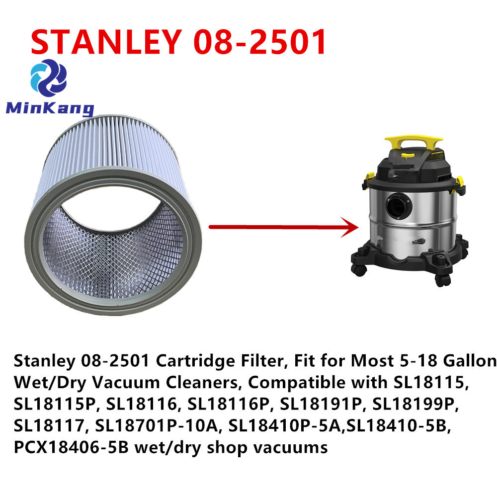 Filtro HEPA de vacío de cartucho blanco 08-2501 para la mayoría de las piezas de aspiradoras de taller húmedo/seco de 5-18 galones Stanley