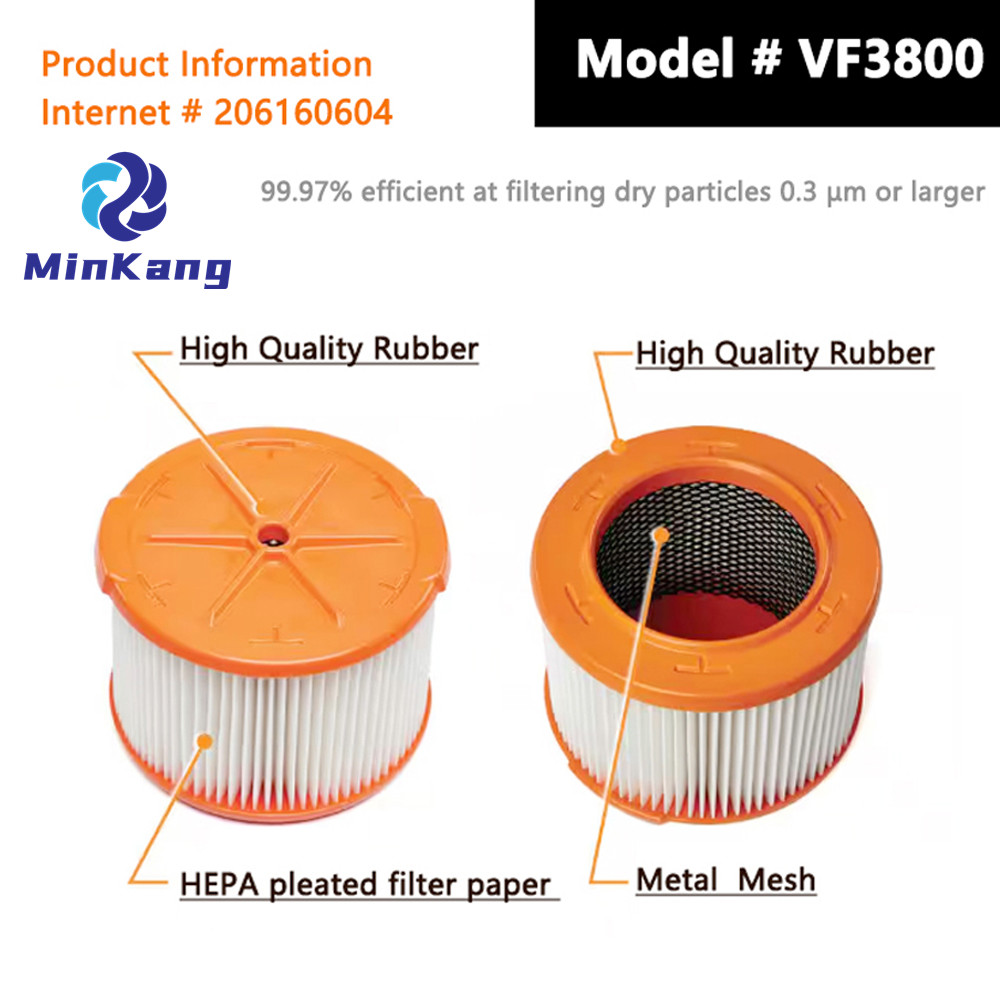 # Filtro HEPA plisado de reemplazo # VF3800 para la mayoría de las aspiradoras secas húmedas de 3-4.5 galones
