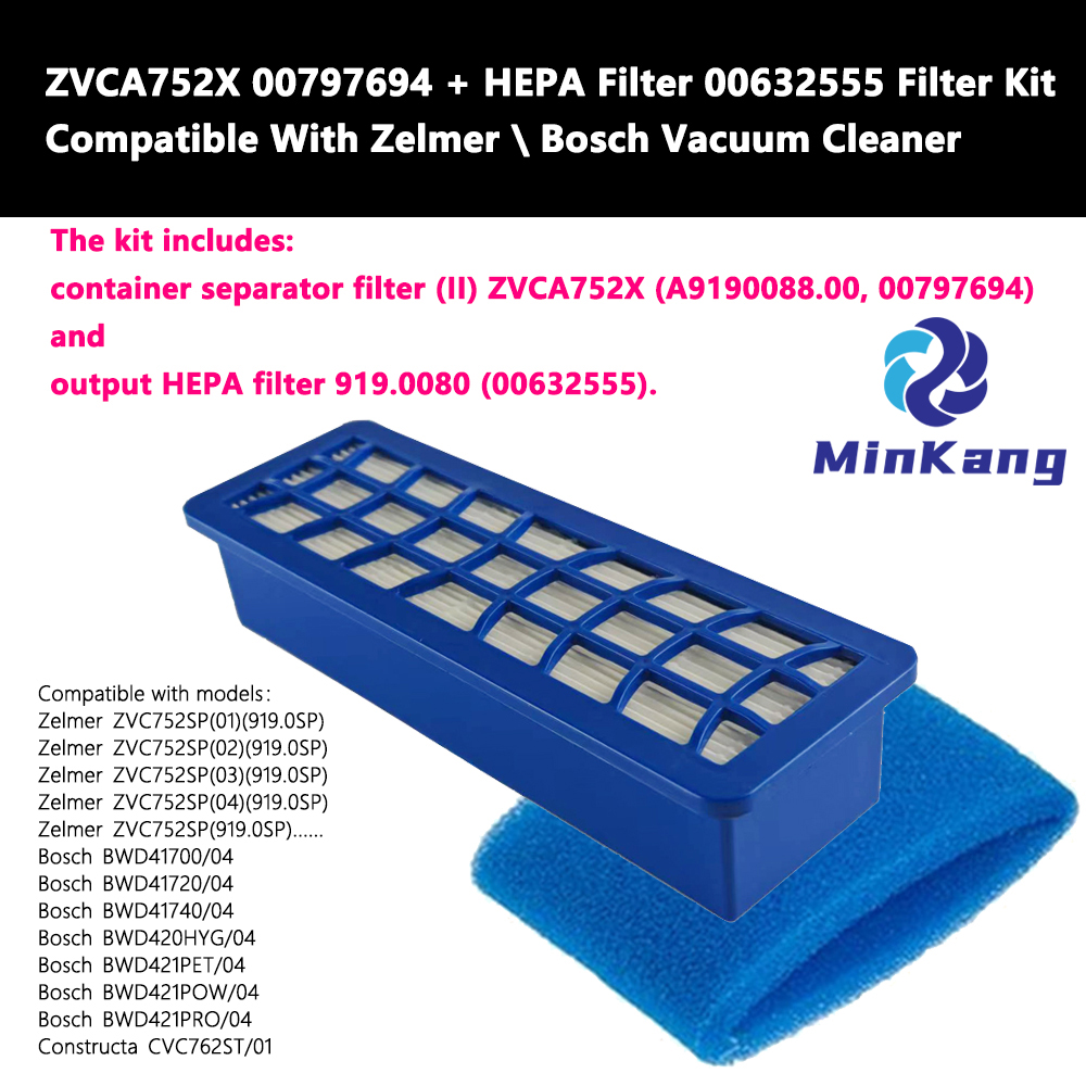 ZVCA752X 00797694 + Filtro HEPA 00632555 Kit de filtro para aspiradora Zelmer Bosch 