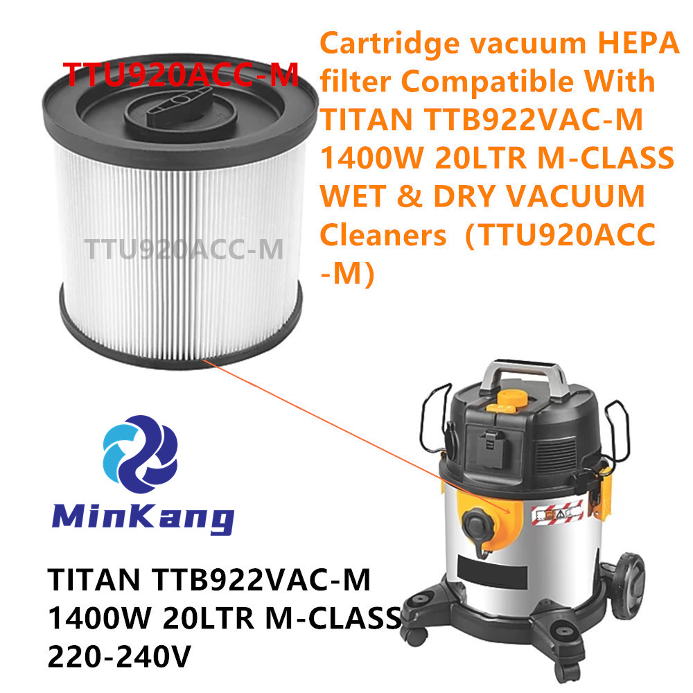 Filtro HEPA de vacío de cartucho para aspiradoras TITAN TTB922VAC-M 1400W 20LTR CLASE M EN HÚMEDO Y SECO