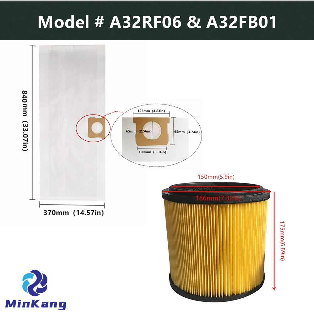 Cartucho de repuesto A32RF06 y A32FB01, bolsa de filtro de recolección de polvo HEPA para aspiradora RYOBI RY40WD01 de 10 galones, piezas de aspiradora húmeda/seca