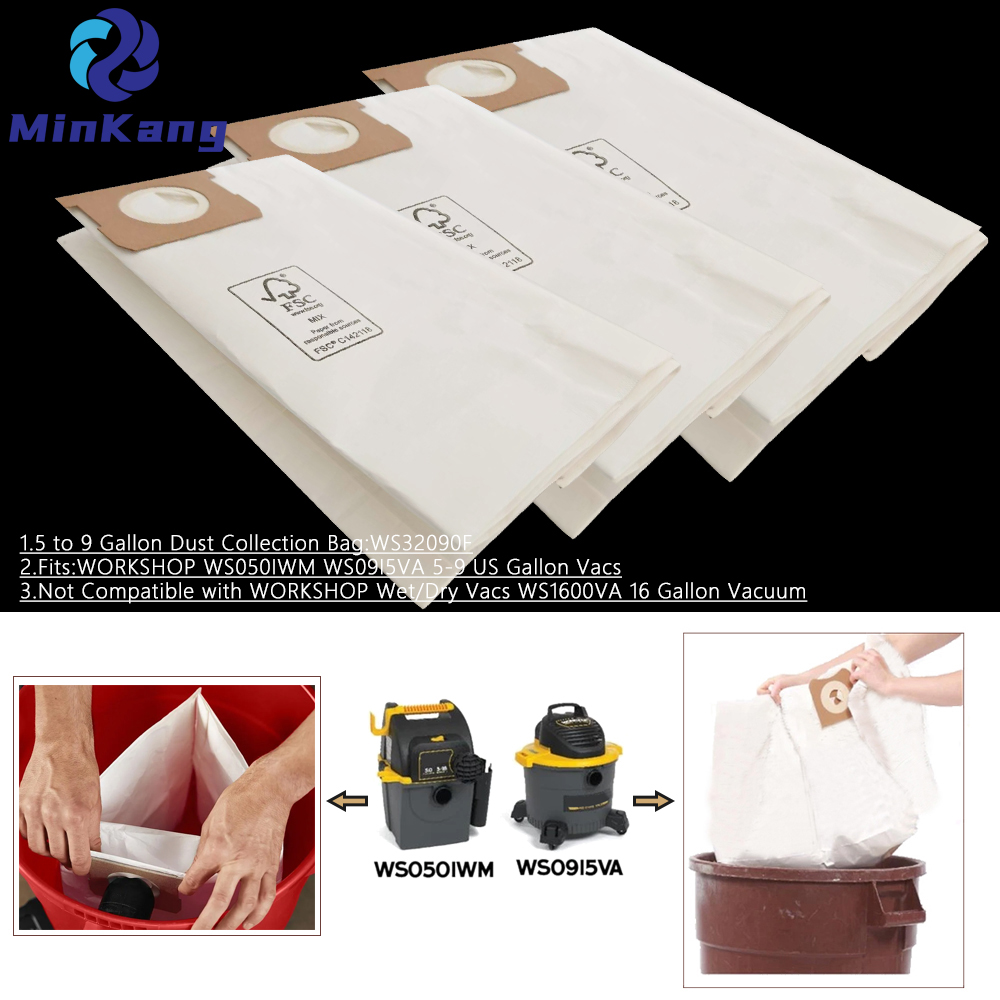 TALLER de reemplazo de filtro de bolsa recolectora de polvo WS32090F Bolsa de vacío de 5-9 galones estadounidenses