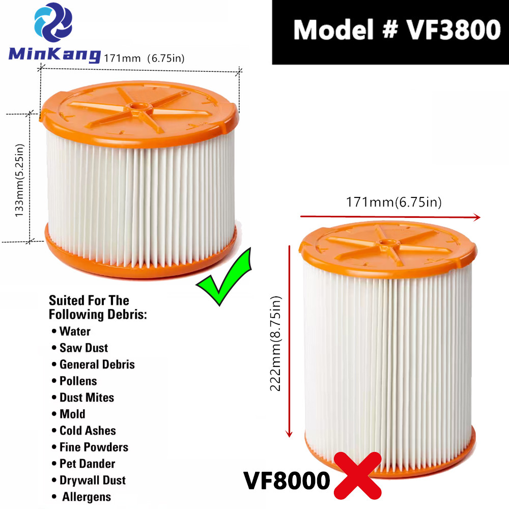 # Filtro HEPA plisado de reemplazo # VF3800 para la mayoría de las aspiradoras secas húmedas de 3-4.5 galones