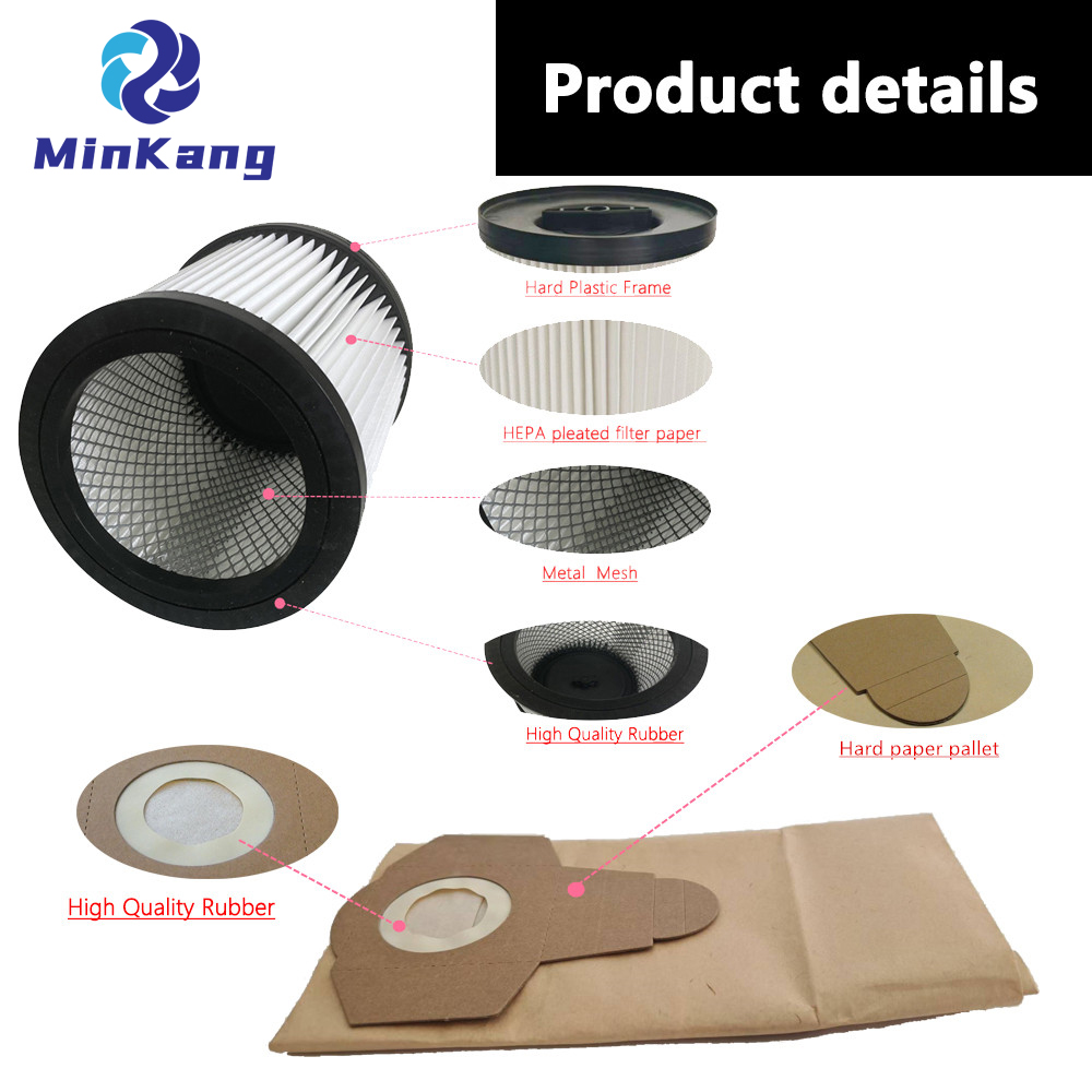 Bolsa de papel + filtro lavable de cartucho para aspiradora Parkside PWD25 A2 