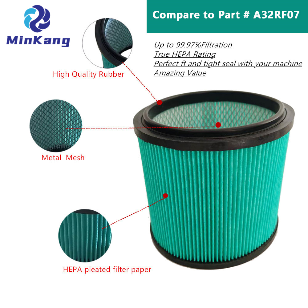 Filtro de repuesto A32RF07 compatible con RYOBI RY40WD01 RY40WD01K RY40WD01B aspiradora inalámbrica para mojado/seco de 10 galones