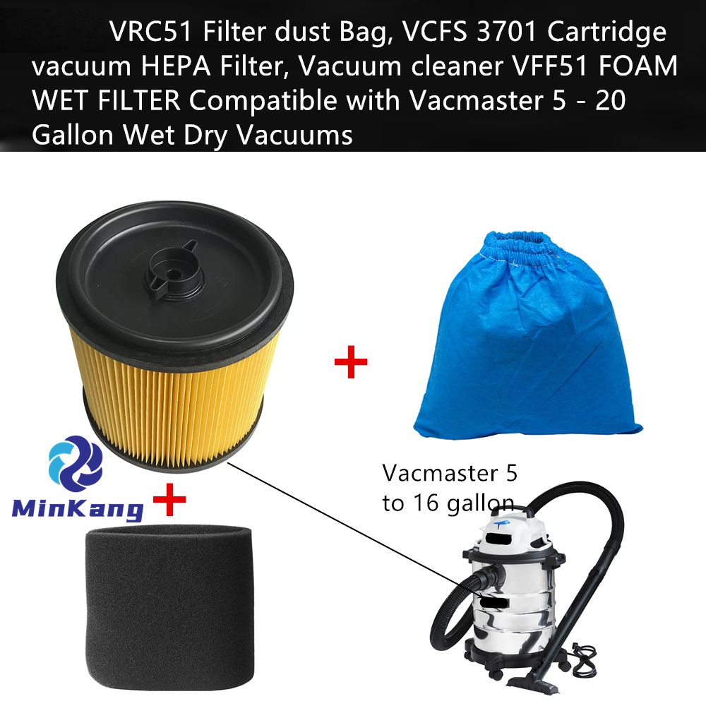 Bolsa de filtro para polvo VRC51, filtro HEPA para aspiradora de cartucho VCFS 3701, FILTRO HÚMEDO DE ESPUMA VFF51 para aspiradoras en seco y húmedo Vacmaster de 5 a 20 galones