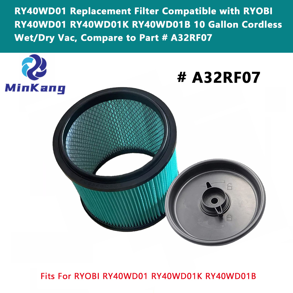 Filtro de repuesto A32RF07 compatible con RYOBI RY40WD01 RY40WD01K RY40WD01B aspiradora inalámbrica para mojado/seco de 10 galones