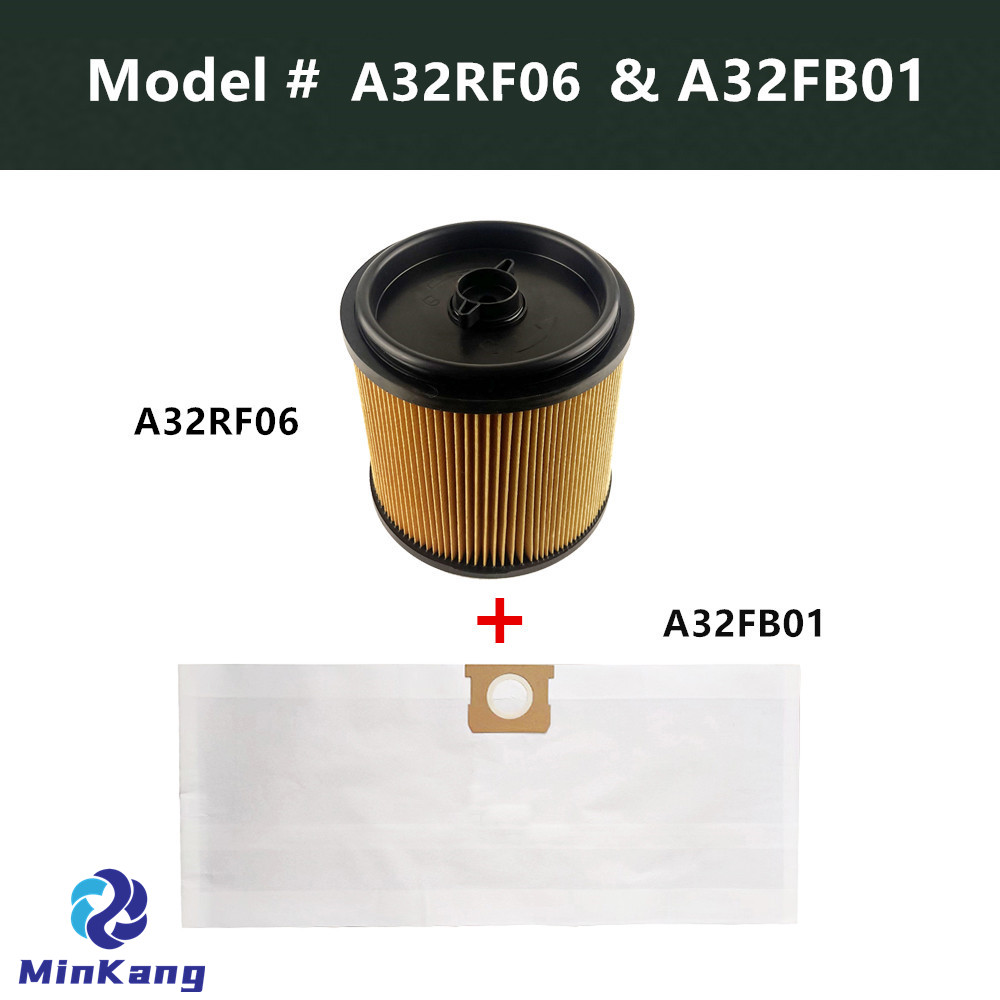 A32RF06 y A32FB01 Cartucho de repuesto Aspiradora Filtro HEPA Bolsa de filtro de recolección de polvo para aspiradora húmeda/seca RYOBI RY40WD01 40 V 10 galones 