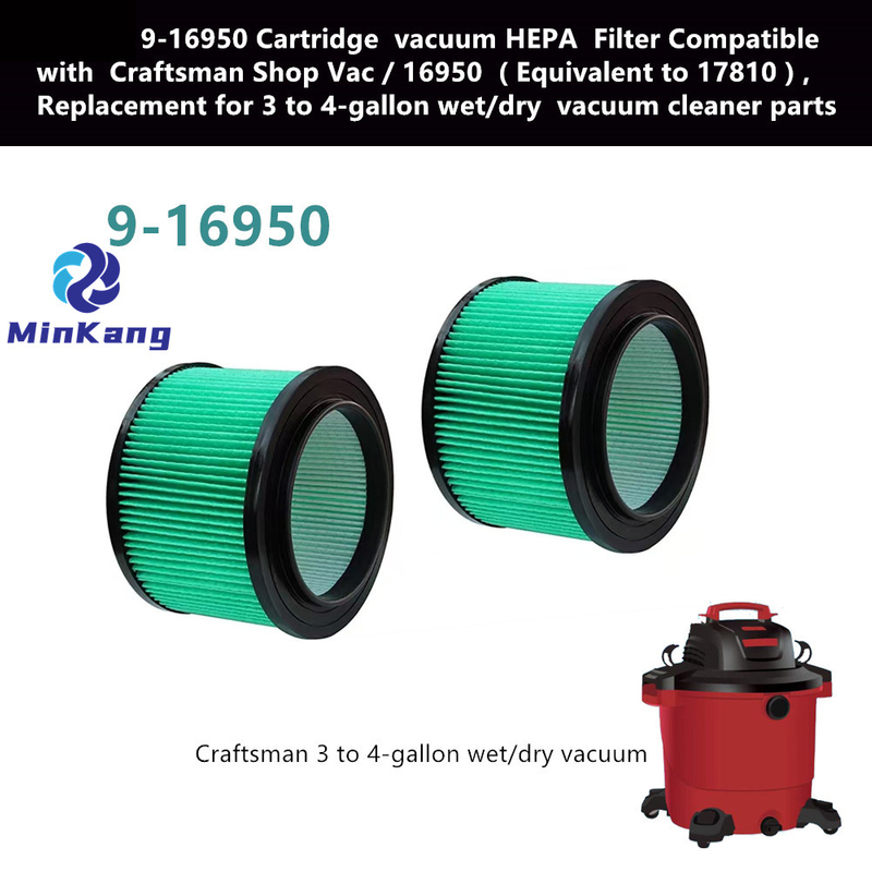 9-16950 Filtro HEPA de cartucho para aspiradora Craftsman Shop Vac / 16950, repuesto para aspiradora en seco/mojado de 3 a 4 galones