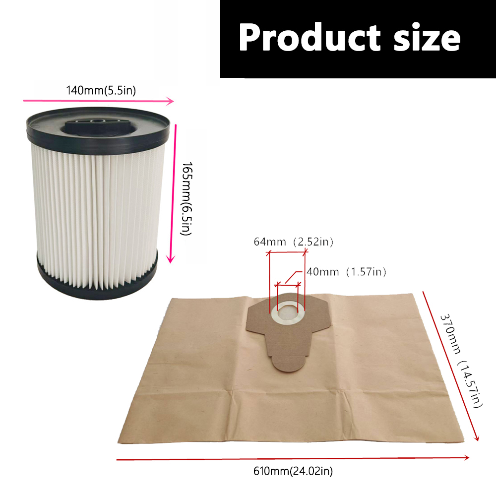 Bolsa de papel + filtro lavable de cartucho para aspiradora Parkside PWD25 A2 