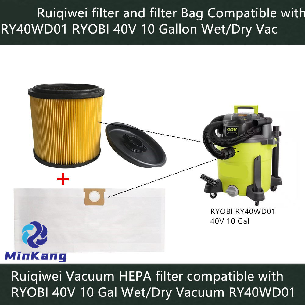 Cartucho de repuesto A32RF06 y A32FB01, bolsa de filtro de recolección de polvo HEPA para aspiradora RYOBI RY40WD01 de 10 galones, piezas de aspiradora húmeda/seca