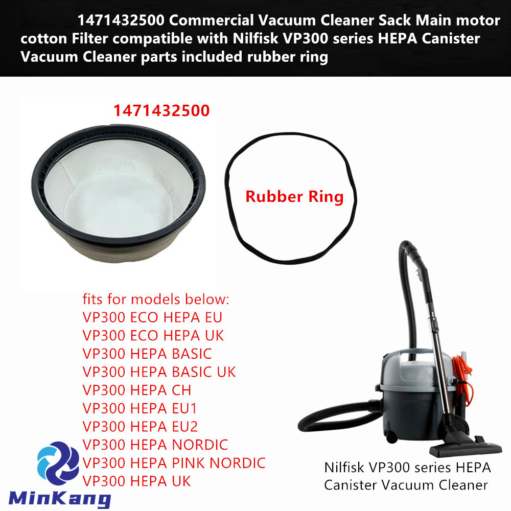 Filtro de algodón de motor principal de saco comercial 1471432500 para aspiradora Nilfisk VP300 series HEPA, piezas de aspiradora incluidas, anillo de goma