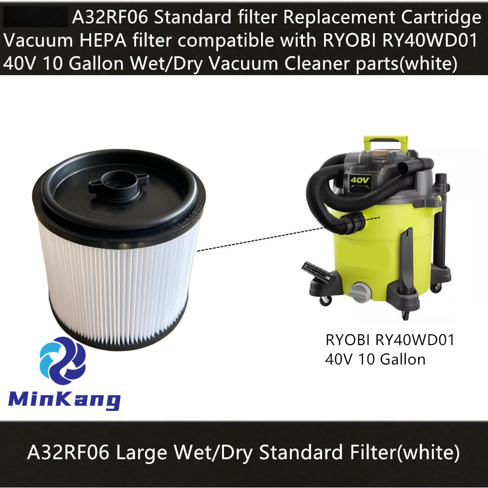 A32RF06 Filtro estándar Cartucho de repuesto Filtro HEPA de vacío para piezas de aspiradora húmeda/seca RYOBI RY40WD01 de 10 galones (blanco)