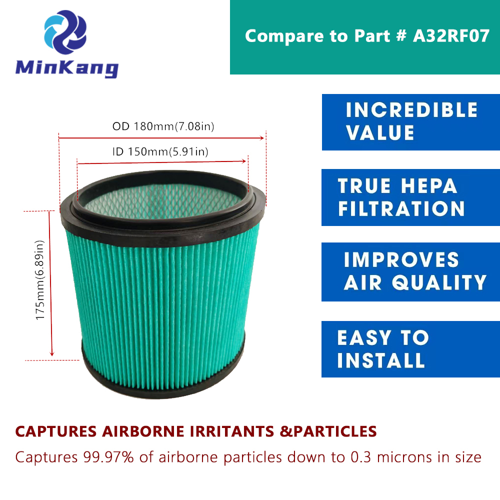 Filtro de repuesto A32RF07 compatible con RYOBI RY40WD01 RY40WD01K RY40WD01B aspiradora inalámbrica para mojado/seco de 10 galones