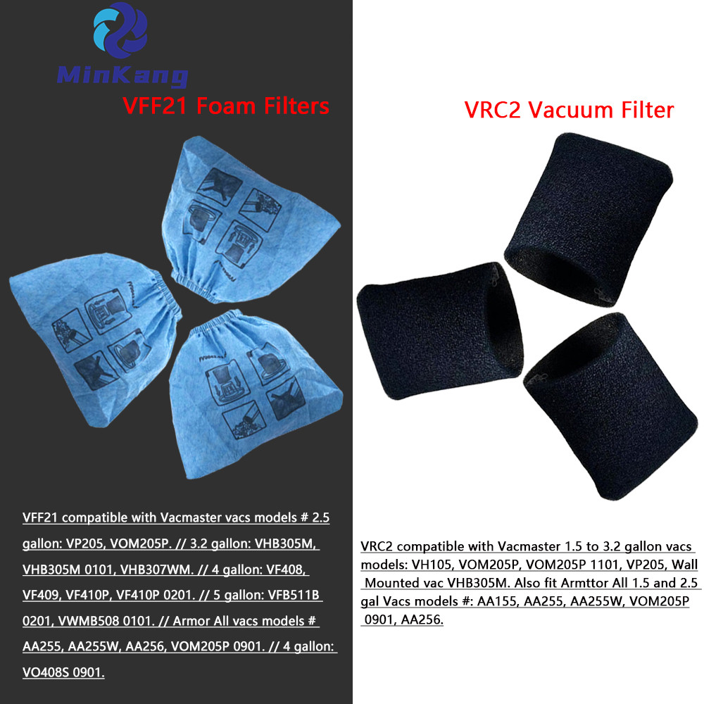 Filtro de espuma VFF21 para la mayoría de las aspiradoras en seco/húmedo Vacmaster de 2,5 a 5 galones y filtro de vacío VRC2 para Armor All de 2,5 galones 