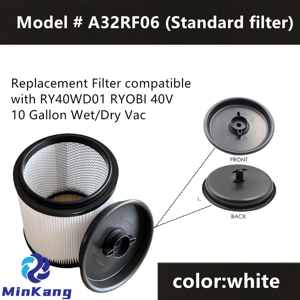 A32RF06 Filtro estándar Cartucho de repuesto Filtro HEPA de vacío para piezas de aspiradora húmeda/seca RYOBI RY40WD01 de 10 galones (blanco)