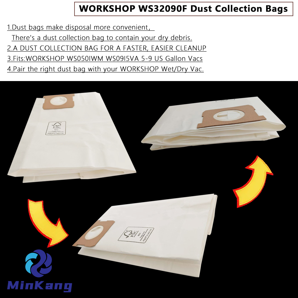 TALLER de reemplazo de filtro de bolsa recolectora de polvo WS32090F Bolsa de vacío de 5-9 galones estadounidenses
