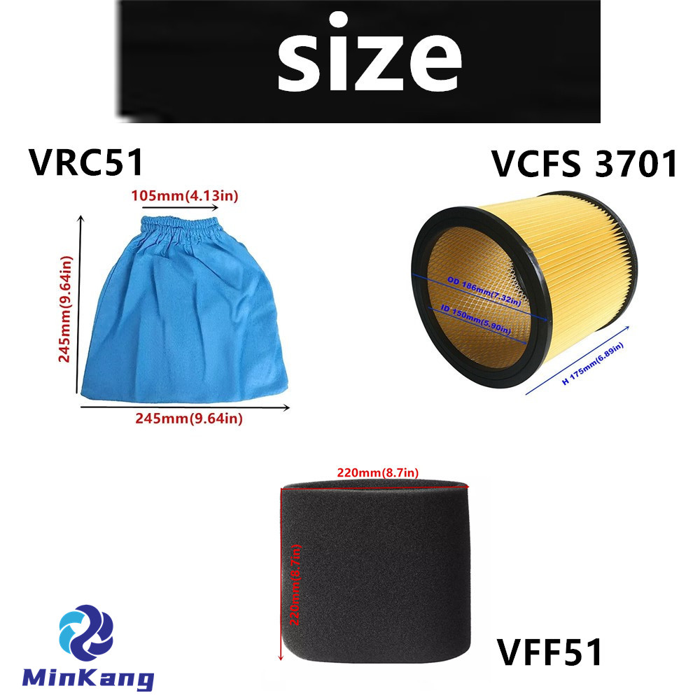 Bolsa de filtro para polvo VRC51, filtro HEPA para aspiradora de cartucho VCFS 3701, FILTRO HÚMEDO DE ESPUMA VFF51 para aspiradoras en seco y húmedo Vacmaster de 5 a 20 galones